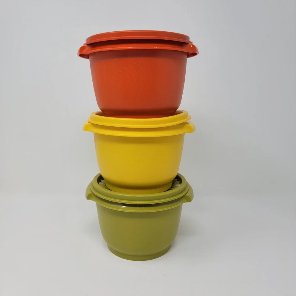 NOS Lot of 3 Vintage Tupperware Servalier Bowls 886-23 Autumn Harvest